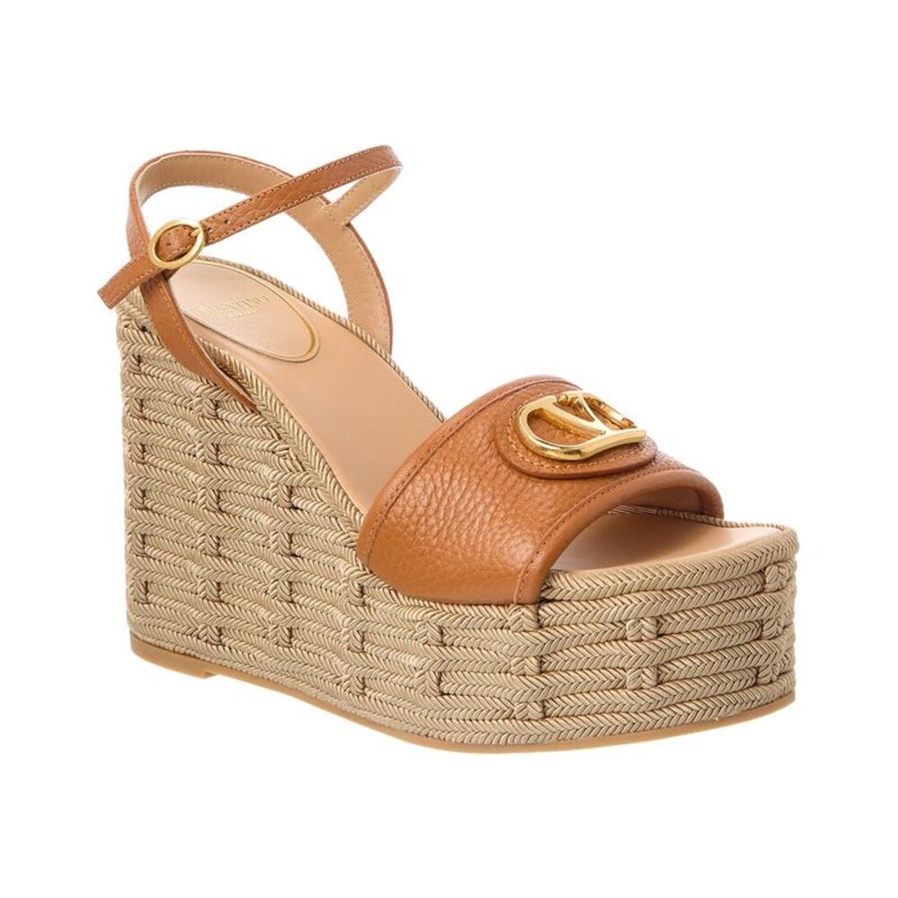 Valentino Vlogo Signature 120 Grainy Leather Wedge Sandal, Brown
